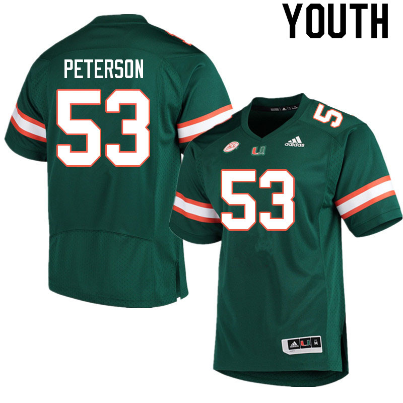 Youth #53 Lucas Peterson Miami Hurricanes College Football Jerseys Sale-Green